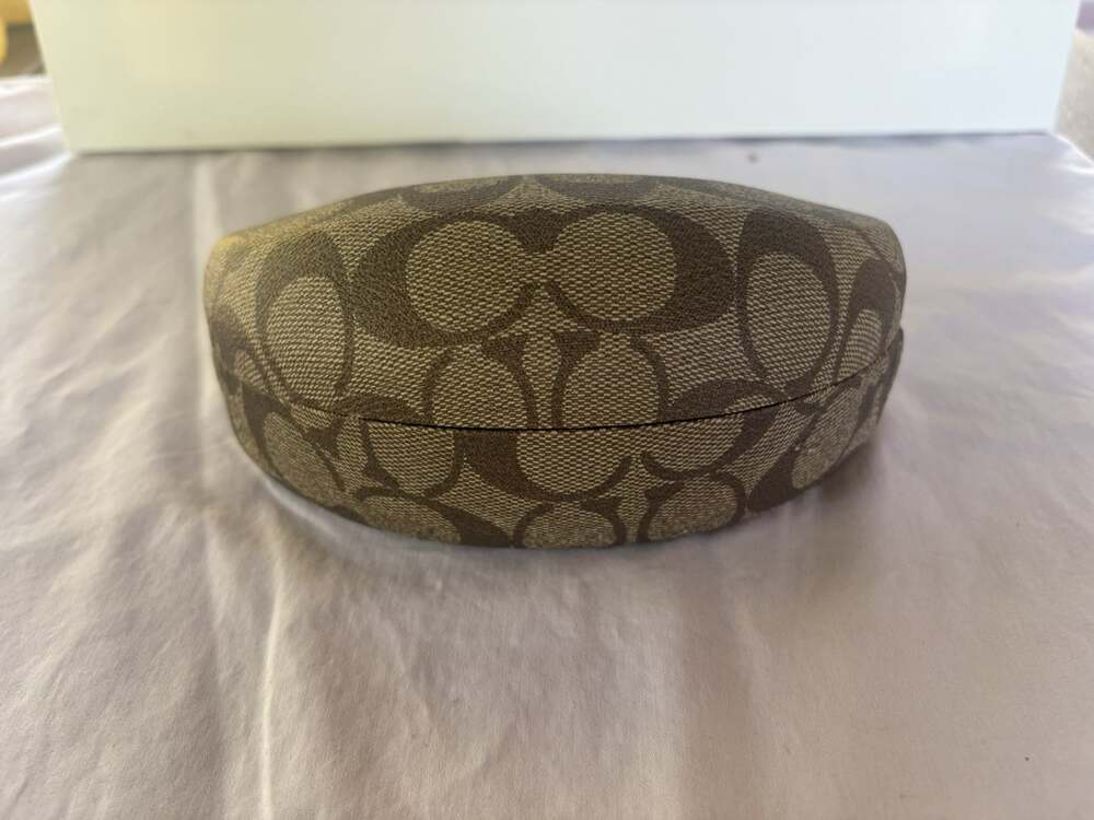Coach Signature Monogram Hard Eyeglass Sunglasses Case Brown Tan Tan Logo
